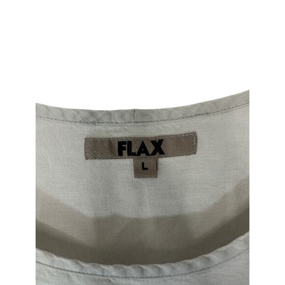 Flax Blouse Beige Linen Short Sleeve‎ Scoop Neck Lagenlook Coastal Grandma Large - Picture 2 of 12